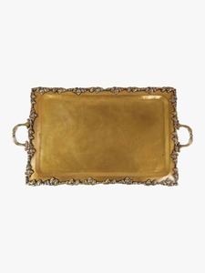 Bandeja Rectangular de Latón para Servir, Plato Decorativo de Metal Repujado, Diseño Vintage Hecho a Mano para Té, Café, Aperitivos y Comida - Product Image 1