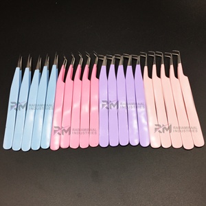 แหนบต่อขนตาเคลือบสี 4 สี รุ่น RMI ป้องกันแม่เหล็ก ปลายเรียบ สแตนเลส พร้อมกระจกต่อขนตา / กล่องแม่เหล็ก - Product Image 1