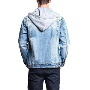 Veste en jean unisexe à capuche personnalisable, lavage clair, avec cordon de serrage, imperméable et respirante, style streetwear, manteau d'hiver - Product Image 3