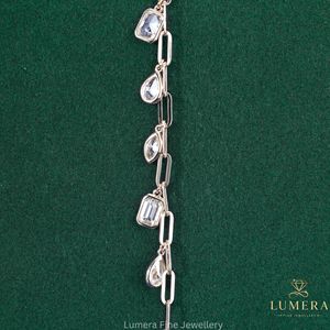 Chic Mixed Shape Lab Grown Diamond Bracelet With Multiple Hanging Charms In Pear Emerald And Marquise Cuts On <b>Solid</b> <b>Gold</b> Chain - Product Image 5