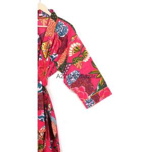 Camisón Kimono Largo Hecho a Mano 100% Algodón con Estampado Floral, Cuello en V, Mangas Largas, Cierre con Cordón, Transpirable y Ligero - Product Image 4
