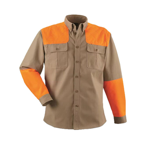 Chemise de travail à manches longues pour homme, à blocs de couleur, boutonnée, orange et marron, pour l'extérieur - Product Image 1