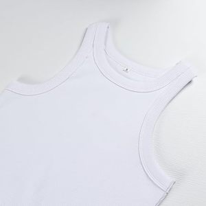 Camisetas sin mangas 100% algodón lisas, tops cortos al por mayor, camiseta sin mangas acanalada con cuello redondo para mujer - Product Image 5