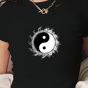 Camiseta Corta de Moda para Mujer, Tejida, Ajustada, con Estampado de Fluido Yin Yang, Estilo Y2K - Product Image 2