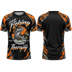 Fishing <b>Shirt</b> Men Quick Dry UPF 50 Sublimation Print Black Orange <b>Fish</b> Design Therapy Text Front Logo Adult Sport Wear - Product Image 1