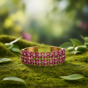 Ruby Floral American Diamond <b>Copper</b> <b>Bangles</b> with Zircon and Pearl - Product Image 3