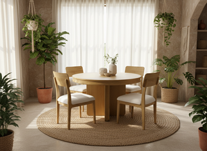 Juego de Mesa de Comedor con 4 Sillas, Mesa de Comedor Redonda de Madera Maciza Minimalista, Mesa de Comedor Redonda de Madera Natural, Madera Maciza Simple - Product Image 6