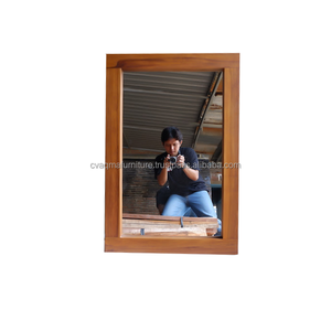 Miroir contemporain 100x60 cm en bois de teck teinté naturel pour cuisine hôtel salle à manger accessoire de meubles en bois - Product Image 2