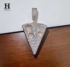 Collier pendentif en forme de tranches de pizza 3D serties de zircone, plaqué argent, chaîne hip-hop, cadeau - Product Image 3