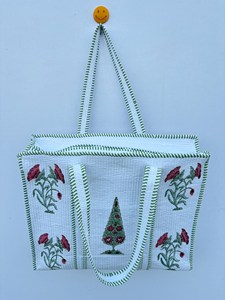 Luxury <b>White</b> Cotton Tote <b>Bag</b> With Floral Print Green Striped Handles Bohemian Style Summer Casual Zipper Shopping Travel Handbag - Product Image 6