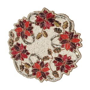 Set de table rond brodé floral, rouge et or, design traditionnel chinois, tissu fait main, 400 mm - Product Image 5