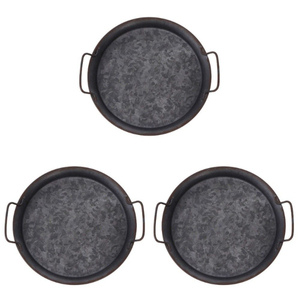 Bandeja de Servir Redonda Grande de Metal Galvanizado con Acabado Rústico y Asas de Cobre para Mesa de Centro o Mesa de Comedor, Superventas - Product Image 3