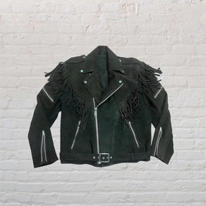 Chaqueta de cuero de gamuza para mujer al por mayor, chaqueta de cuero de gamuza de alta calidad con borlas, cuello vuelto, manga larga - Product Image 1