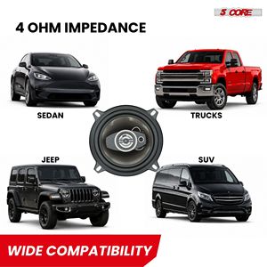 Haut-parleurs coaxiaux 5.25 pouces 5 Core Car Audio, 4 pièces, 2 voies, 350W, 4 ohms, 12V, montage encastré, remplacement de woofer avec tweeters à dôme - Product Image 6