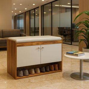 Banco Zapatero con Almacenamiento, Capacidad para 9 Pares, Estante de 3 Niveles con Asiento Acolchado y Armario Cerrado (Marrón, SR-17) - Product Image 1