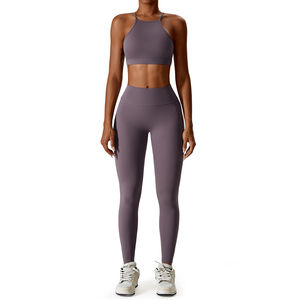 Nuevo Conjunto Deportivo de Yoga para Mujer, Cintura Alta, Transpirable, con Control de Abdomen y Glúteos, Leggings y Bra Deportivo Elástico - Product Image 1