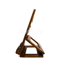 Support pliable pour tablette PC fait main en bois de teck naturel beige, présentoir pour nom ou enseigne, idéal pour comptoir de cuisine ou bureau