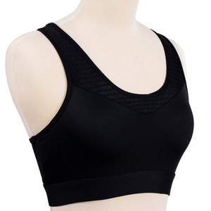 Sujetador deportivo morado para mujer con cuello redondo, panel de malla y diseño de espalda cruzada para yoga, soporte medio, transpirable y sin costuras - Product Image 5