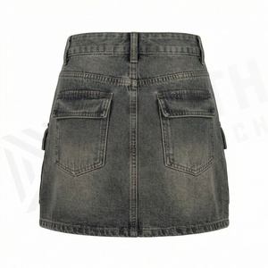 Jupes en jean vintage pour femmes, taille haute, en coton, style décontracté estival, couleur personnalisable, vêtement moderne - Product Image 2