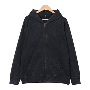 Unisex Oversized <b>Hooded</b> <b>Zip</b>-Up Sweatshirt Solid Gray Cotton French Terry Casual Autumn basicscotton blended - Product Image 3