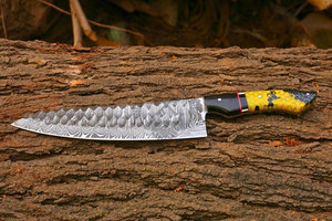 Couteau de chef professionnel de style japonais forgé à la main |   Lame en acier Damas de qualité supérieure (8 pouces) |   Résine en nid d'abeille Micarta ambidextre - Product Image 5