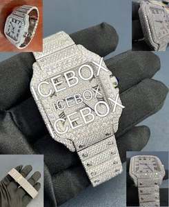 Reloj de Pulsera Cuadrado para Hombre con Moissanita y Acero Inoxidable, Esfera de Cristal, Brazalete con Moissanitas, Resistente al Agua 10 Bar - Product Image 3