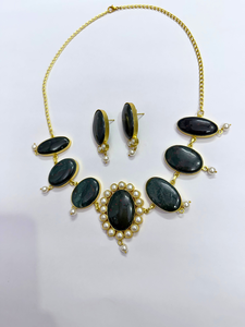 Gold Plated Natural Gemstone <b>Necklace</b> <b>Set</b> With <b>Pearls</b> Brass Fashion Jewelry <b>Set</b> for Women OEM/ODM - Product Image 2