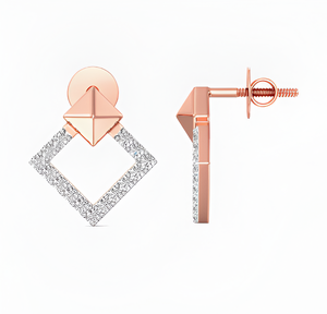 Boucles d'oreilles pendantes géométriques carrées ouvertes en or rose 18 carats avec diamants de laboratoire CVD pavés - Product Image 2