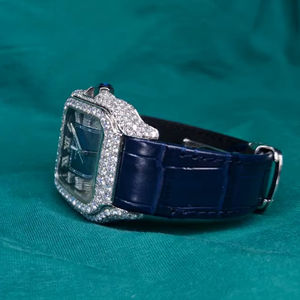 Montre pour homme personnalisée en moissanite VVS, boîtier carré en acier inoxydable, style hip-hop antique, affichage analogique à quartz glacé, USA UK - Product Image 1