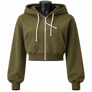 Custom Logo Women's Winter Full Sleeve <b>Crop</b> <b>Top</b> Hoodie Solid Colors Zipper Pullover <b>Crop</b> <b>Top</b> <b>Hoodies</b> - Product Image 1