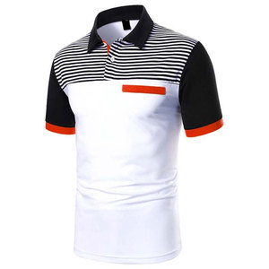 Polo pour homme en maille à blocs de couleur blancs, manches courtes, style décontracté - Product Image 2