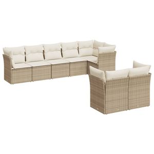Conjunto de Sofás Modulares Grandes de Ratán Sintético PE Beige para Jardín, Muebles Modulares Cómodos para Exteriores - Product Image 2
