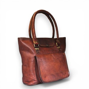 Artist's Creation Vintage Women Genuine Leather Tote <b>Bag</b> Lightweight Durable Shoulder Handbag Two Straps Zipper Closure 3L+ - Product Image 1