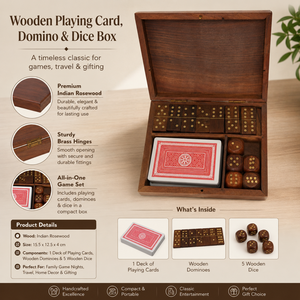 Wooden <b>Playing</b> <b>Card</b>, Domino & Dice Box | Indian Rosewood Game Storage Case | Travel Board Game Set | Handmade Gift Box Organizer - Product Image 5