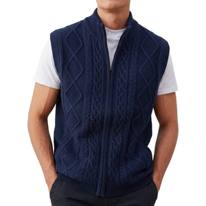 Chaleco de punto trenzado verde con cremallera para hombre Brooxly, suéter sin mangas - Product Image 5
