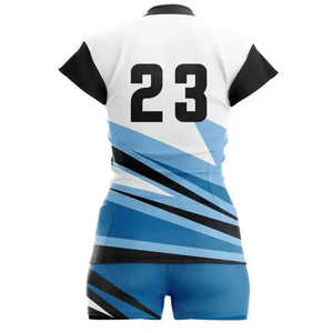 Ensemble d'uniformes de volley-ball unisexes personnalisés, 100% polyester, maillot sublimé, shorts à taille élastique, respirant, col en V, vêtements de sport en mesh - Product Image 6