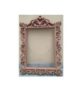 Cadre de miroir en bois massif artisanal avec des sculptures complexes pour les bungalows traditionnels et la décoration intérieure patrimoniale - Product Image 2