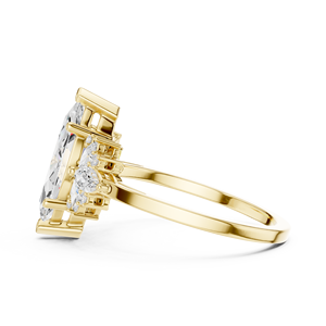 Bague de fiançailles de luxe en or jaune avec pierres d'appoint en halo floral, élégante bague de promesse de mariage pour femme - Product Image 5