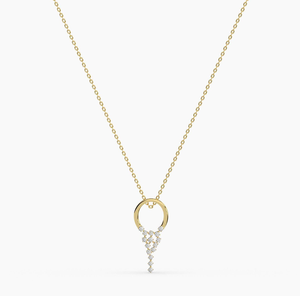 จี้เพชรทรงกลมเจียระไนแบบบริลเลียนท์เคลือบทอง 18KT เพชรเพาะเลี้ยงในห้องปฏิบัติการ สไตล์วินเทจ สำหรับงานแต่งงาน ได้รับการรับรองจาก IGI - Product Image 2
