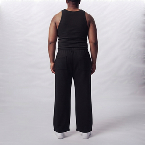 Pantalon de survêtement large pour homme, taille élastique, broderie effet vieilli, grande taille, décontracté, 100 % coton molletonné tricoté - Product Image 2
