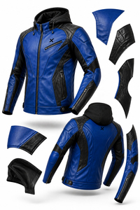 Blouson de moto en cuir à capuche sport |   Bicolore bleu vert rouge noir |   Fabricant OEM ODM |   Qualité de conception haut de gamme |   Course automobile - Product Image 6