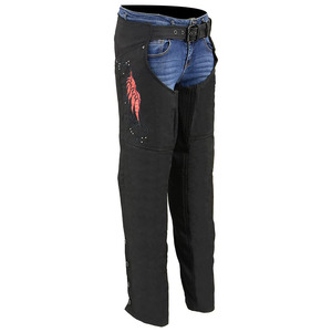 Pantalones de Motocicleta de Cuero Negro para Mujer Samroz Sports, Panel de Mezclilla Azul, Logotipo Frontal Bordado en Rojo, Personalizable, para Todas las Temporadas - Product Image 2