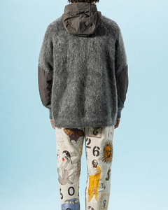 Sudadera con capucha y cremallera de diseño personalizado con logo, cárdigan de invierno de punto, suéter de mohair afelpado, chaqueta de punto oversize, suéter de mohair jacquard, sudaderas con capucha para hombre - Product Image 4