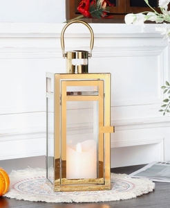 Modern Polished Gold Metal Candle Lantern Glass Panels Side Opening Door Hanging Votive <b>Tea</b> <b>Light</b> <b>Holder</b> for Luxury Home Decor - Product Image 3