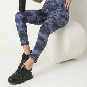 High Waist Ankle-Length Printed <b>Leggings</b> Women's Sporty Stretch Knitted Spandex Polyester Blue Tie-Dye <b>Pattern</b> Workout Wear - Product Image 2
