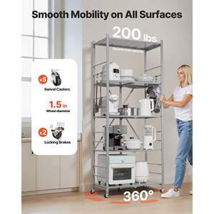 Estante de almacenamiento plegable de 5 niveles con ruedas, organizador gris para garaje, no se requiere montaje - Product Image 3