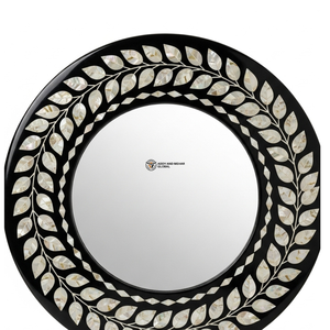 Espejo de Pared Cuadrado Art Deco Ecológico Hecho a Mano con Incrustaciones Intrincadas de Hiedra en Color Marfil sobre Marco Negro Intenso para Decoración de Bodas - Product Image 4