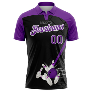 REDDITO Men's <b>Bowling</b> for Shirt Purple Black Heat-Transfer Printing Compressed Eco-Friendly Quick Dry Short Sleeve Casual Sport - Product Image 1