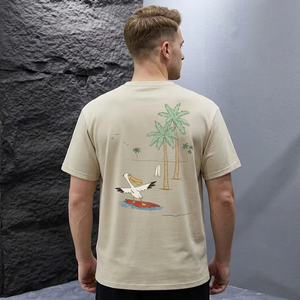 เสื้อยืดแขนสั้นสีเบจสำหรับผู้ชาย พิมพ์ลายการ์ตูนนก คอกลม ทรงปกติ ผ้าฝ้ายเจอร์ซีย์ ระบายอากาศได้ดี สวมใส่สบาย - Product Image 3