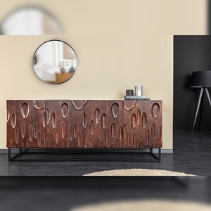 Buffet élégant Vandana DUNE 175 cm en bois d'acacia brun-noyer, design 3D, métal noir - Product Image 2